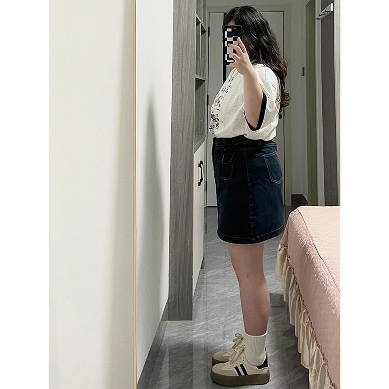 300斤大码女装复古牛仔短裙女夏季胖mm甜美裙子显瘦百搭a字包臀裙,淘宝优惠券,粉丝福利购,淘宝优惠卷