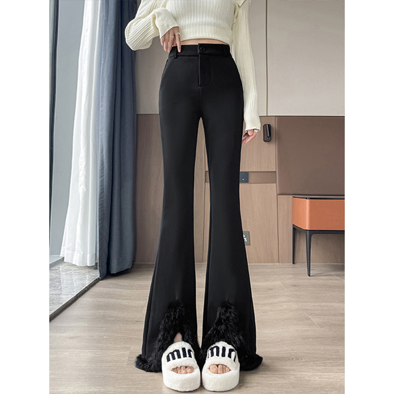 300斤大码胖mm开叉微喇西装裤女黑色加绒保暖女裤休闲窄版喇叭裤,淘宝优惠券,粉丝福利购,淘宝优惠卷