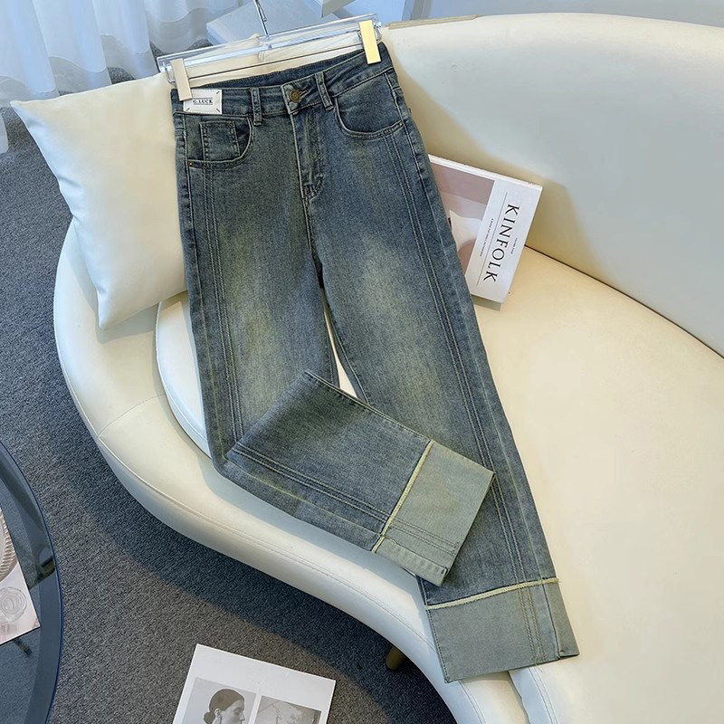 300斤特大码高腰弹力直筒牛仔裤女胖mm休闲宽松设计感九分烟管裤,淘宝优惠券,粉丝福利购,淘宝优惠卷