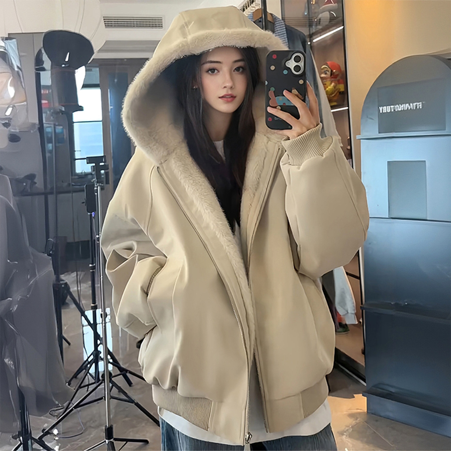 大码女装胖mm韩版宽松连帽毛绒棉服女保暖加厚独特漂亮小棉袄外套,淘宝优惠券,粉丝福利购,淘宝优惠卷