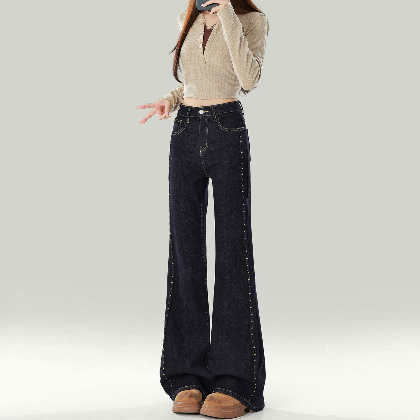 特大码胖mm美式穿搭高街牛仔裤女2026新款高腰设计感显瘦微喇裤子,淘宝优惠券,粉丝福利购,淘宝优惠卷