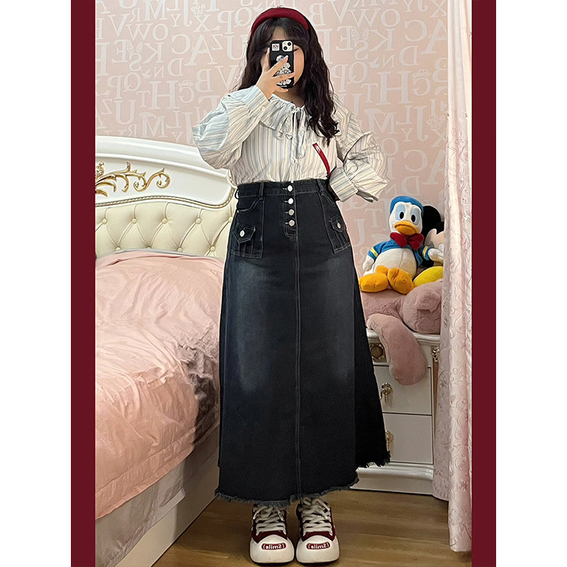 300斤胖mm复古美式牛仔半身裙女春秋大码女装裙子显瘦a字中长裙潮,淘宝优惠券,粉丝福利购,淘宝优惠卷