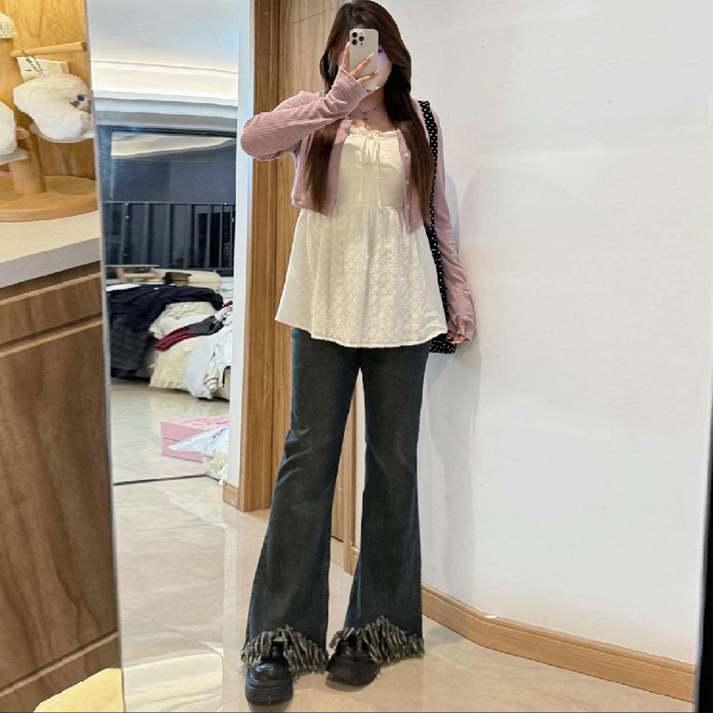 大码女装胖mm复古辣妹风弹力牛仔裤女2025新款高腰显瘦微喇长裤子,淘宝优惠券,粉丝福利购,淘宝优惠卷