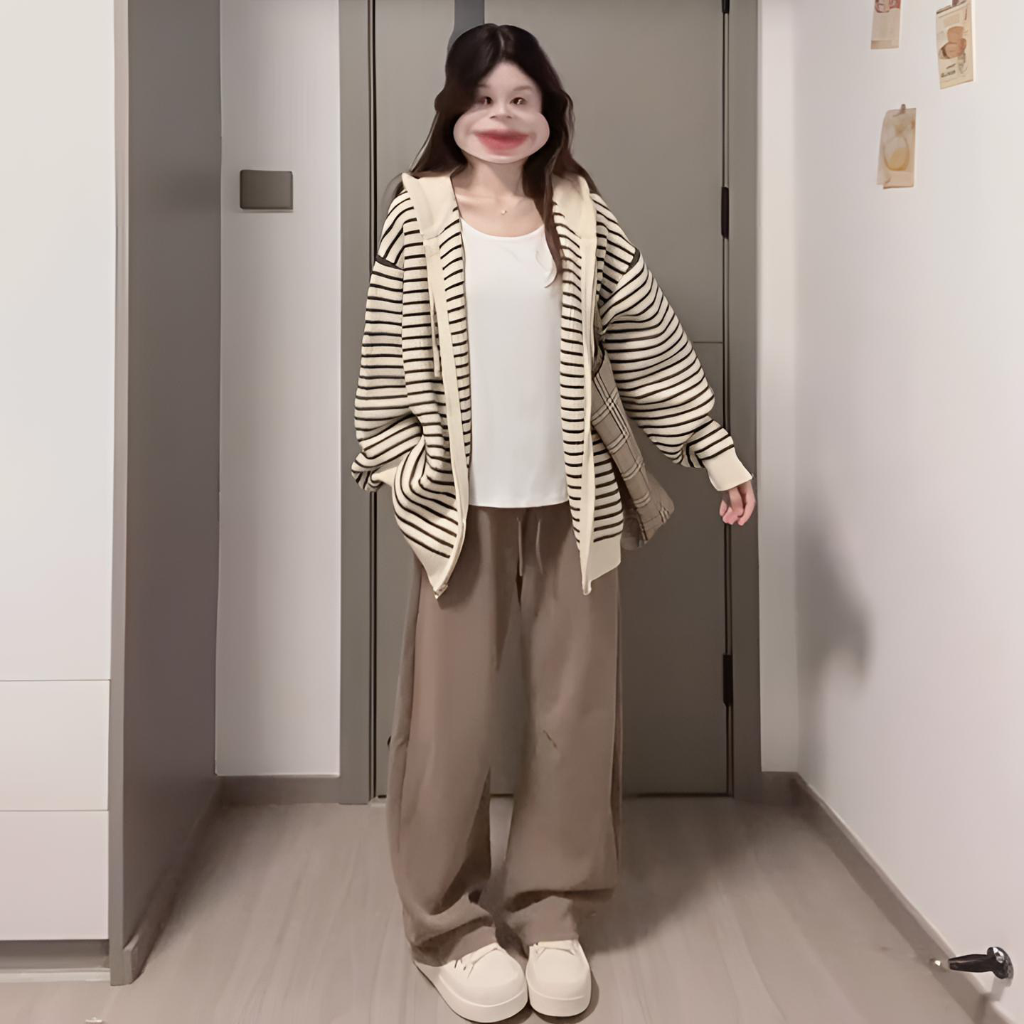 特大码慵懒高级感针织开衫外套女胖mm甜美风减龄气质条纹连帽上衣,淘宝优惠券,粉丝福利购,淘宝优惠卷