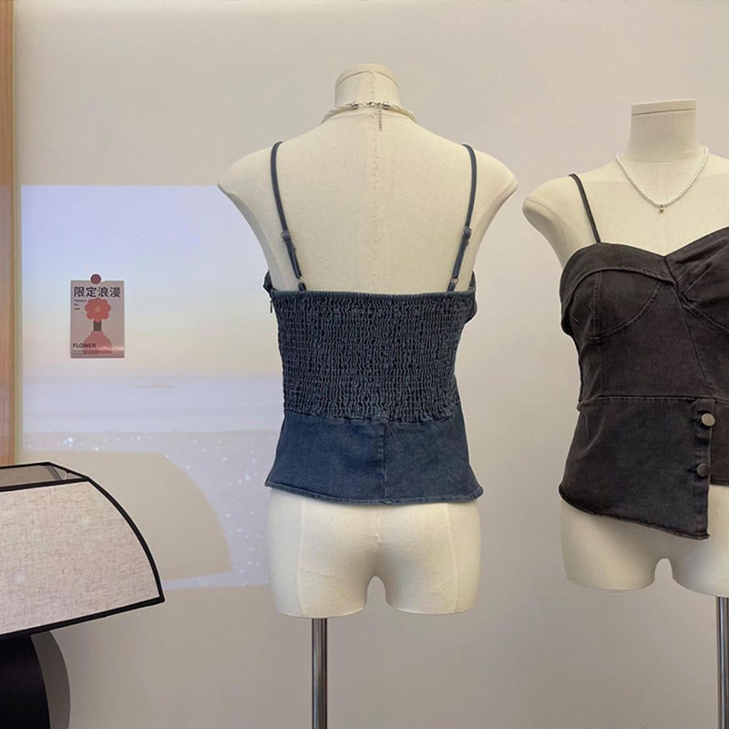 大码女装复古牛仔吊带背心女微胖mm夏季2025新款辣妹内搭短款上衣,淘宝优惠券,粉丝福利购,淘宝优惠卷