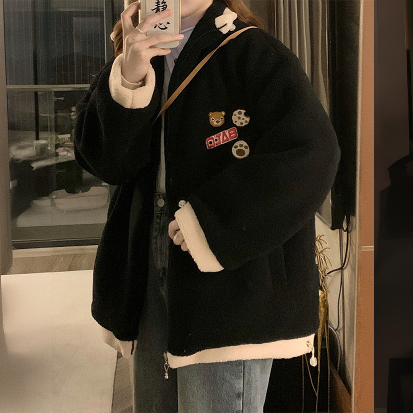 大码女装胖mm黑色羊羔毛外套女冬季学生加厚保暖显瘦拼色棉服上衣,淘宝优惠券,粉丝福利购,淘宝优惠卷