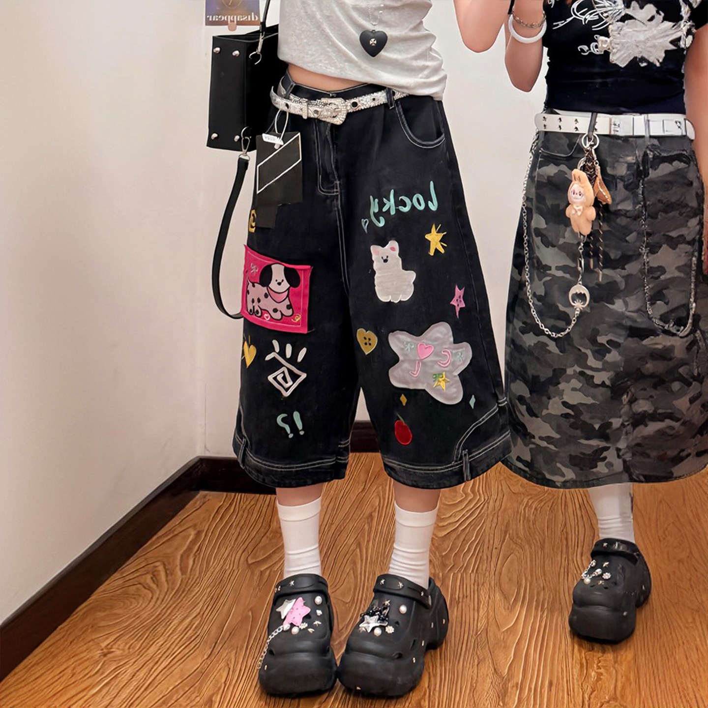 大码女装胖mm黑色高腰显瘦直筒牛仔短裤女夏季高街辣妹风七分裤子,淘宝优惠券,粉丝福利购,淘宝优惠卷