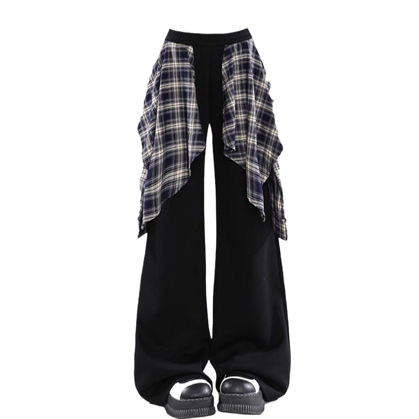 300斤特大码美式街头风阔腿裤女胖mm格纹拼接宽松慵懒风休闲裤子,淘宝优惠券,粉丝福利购,淘宝优惠卷