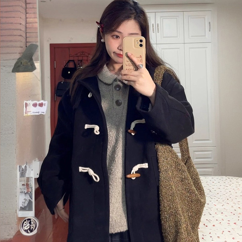 大码女装胖mm黑色牛角扣呢子大衣女高级感长款过膝气质毛呢外套潮,淘宝优惠券,粉丝福利购,淘宝优惠卷