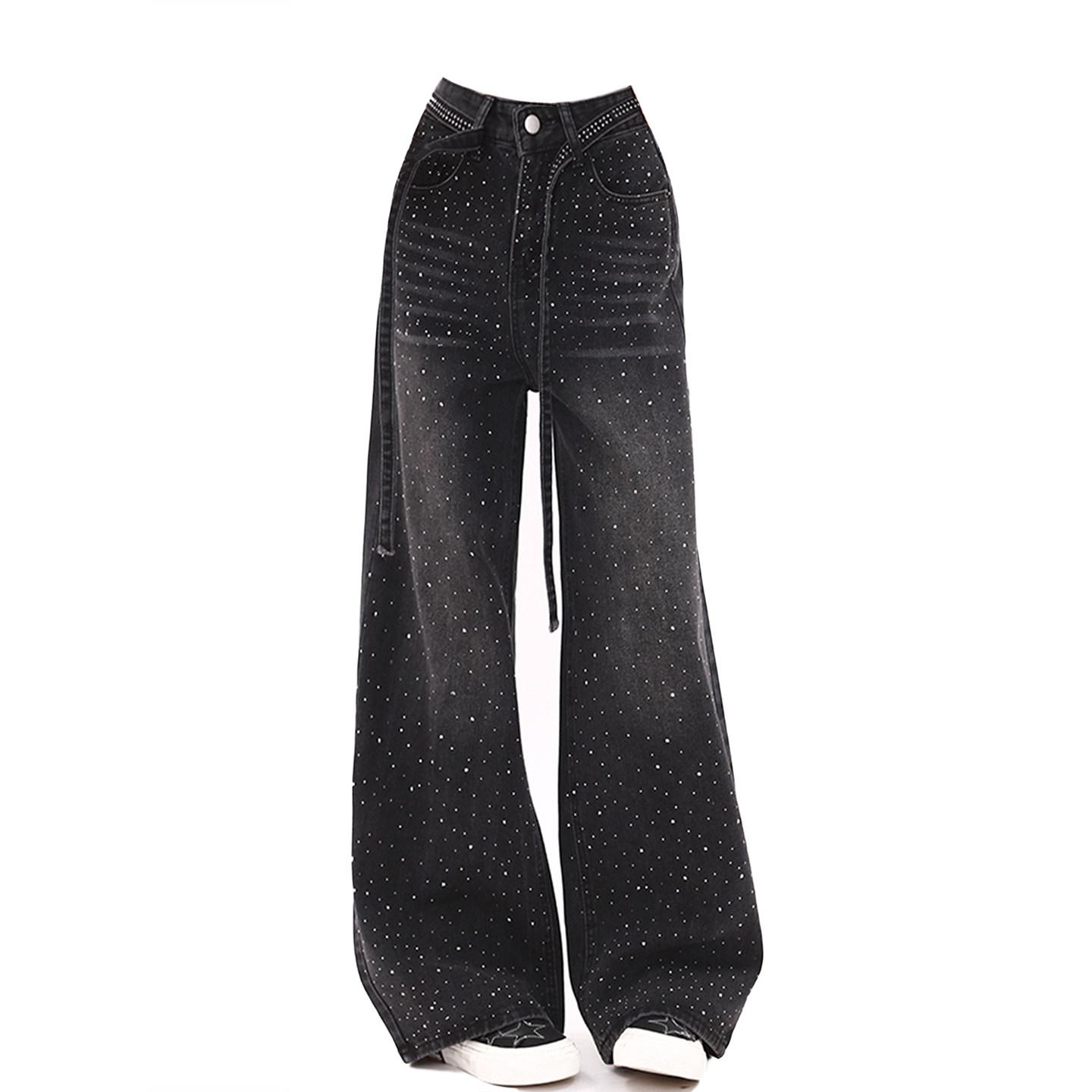 大码女装美式辣妹风牛仔裤女胖mm黑色裤子重工烫钻设计感直筒长裤,淘宝优惠券,粉丝福利购,淘宝优惠卷