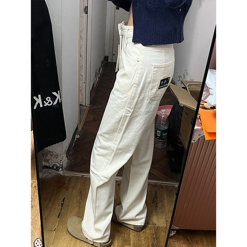 300斤大码胖mm美式牛仔裤女高级感米白色裤子学生显瘦宽松阔腿裤,淘宝优惠券,粉丝福利购,淘宝优惠卷