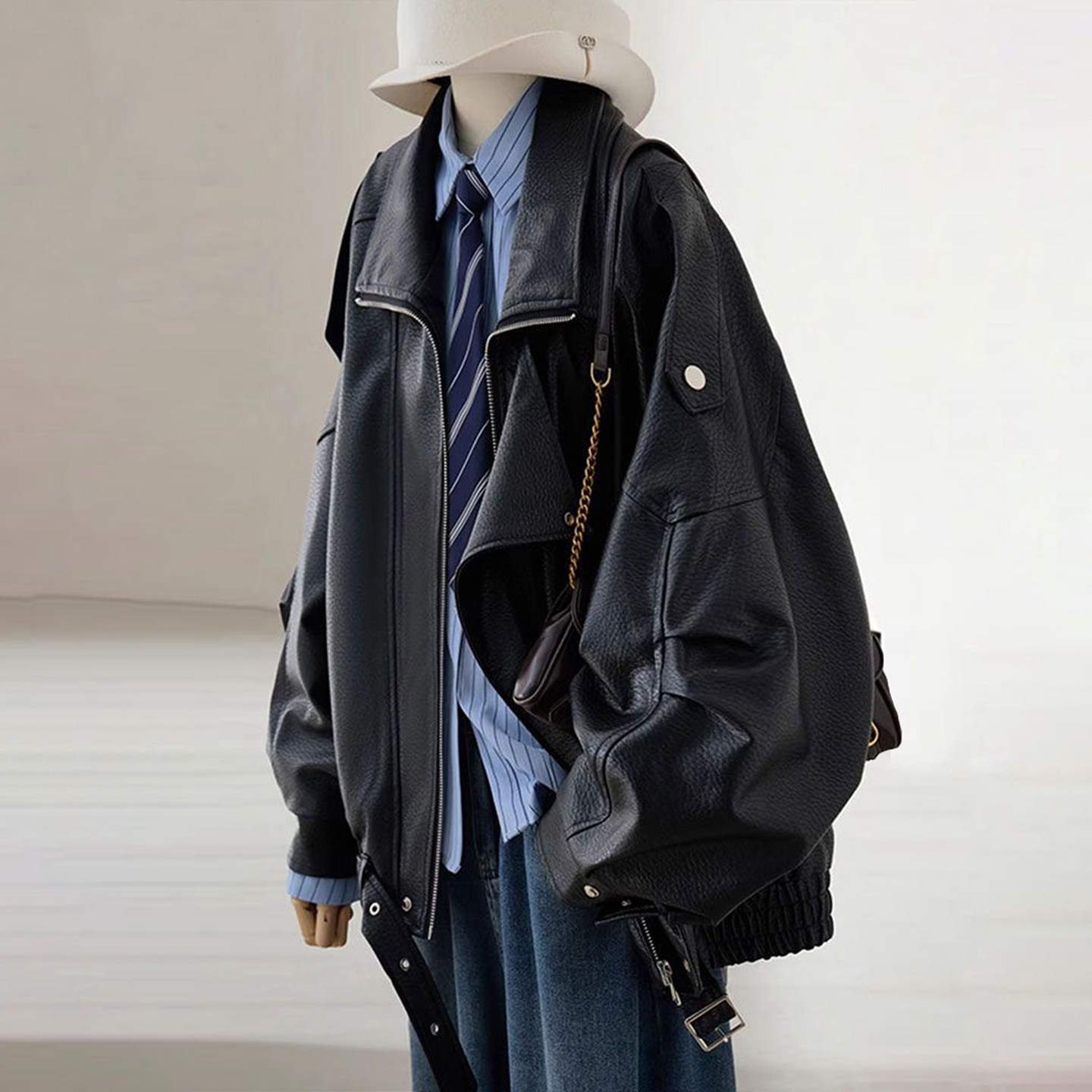 大码女装胖mm黑色简约高级感皮衣外套女美式辣妹风气质百搭上衣女,淘宝优惠券,粉丝福利购,淘宝优惠卷