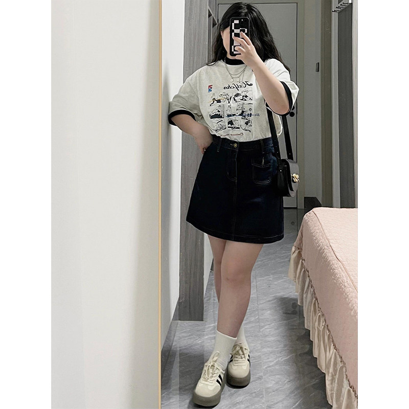 300斤大码女装复古牛仔短裙女夏季胖mm甜美裙子显瘦百搭a字包臀裙,淘宝优惠券,粉丝福利购,淘宝优惠卷