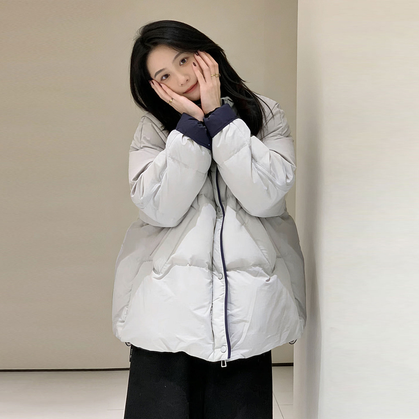 300斤特大码女装设计感加厚羽绒棉服女胖mm灰色立领保暖棉衣外套,淘宝优惠券,粉丝福利购,淘宝优惠卷