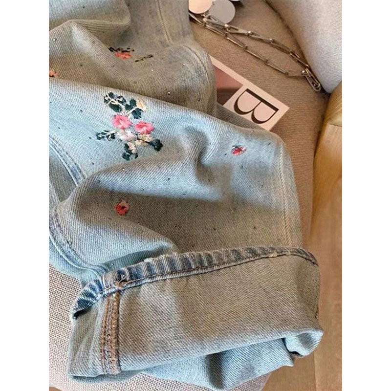 特大码花朵刺绣阔腿牛仔裤女胖mm夏季新款镶钻裤子宽松显瘦直筒裤,淘宝优惠券,粉丝福利购,淘宝优惠卷