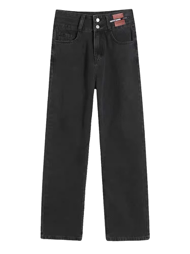 大码女装胖mm黑色直筒牛仔裤女秋冬新款裤子宽松显瘦百搭加绒女裤 - 图3