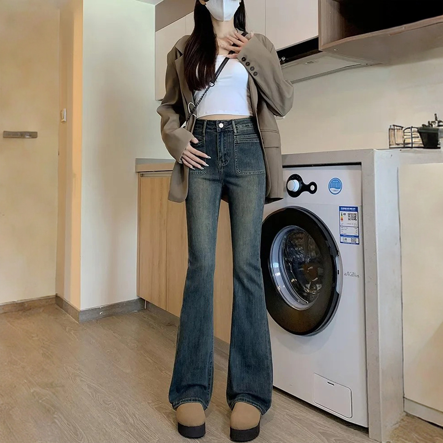 特大码女装胖mm复古蓝高腰微喇牛仔裤女梨型身材显瘦弹力喇叭裤子,淘宝优惠券,粉丝福利购,淘宝优惠卷