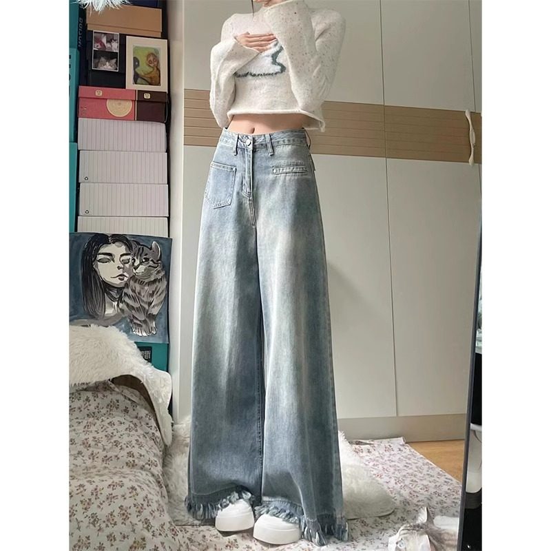 胖mm流苏阔腿牛仔裤女300斤大码女装高腰宽松显瘦高级感拖地裤子,淘宝优惠券,粉丝福利购,淘宝优惠卷