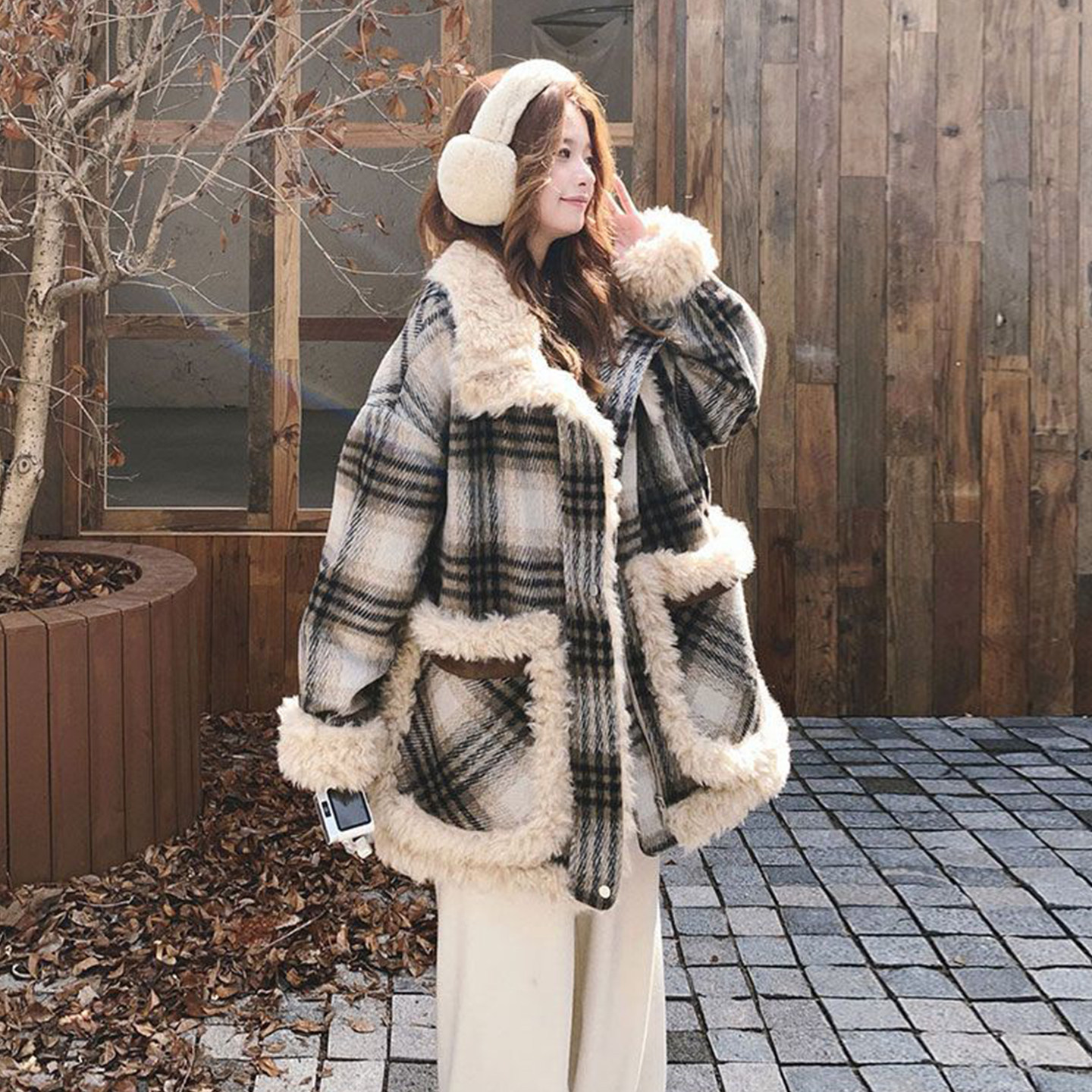 胖mm大码复古格纹拼接毛领棉服女冬季保暖羊羔毛加厚宽松显瘦外套,淘宝优惠券,粉丝福利购,淘宝优惠卷
