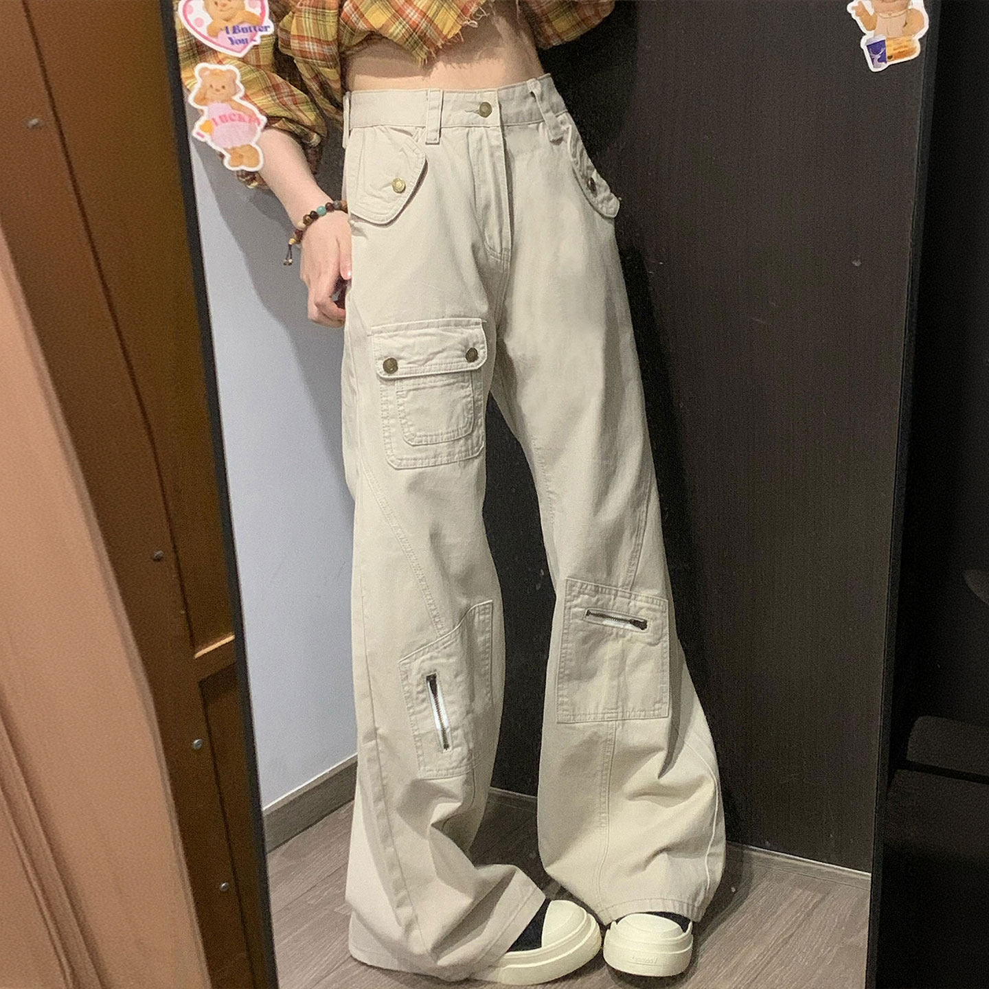 特大码胖mm杏色辣妹风工装牛仔裤女2026新款百搭显瘦休闲阔腿裤子,淘宝优惠券,粉丝福利购,淘宝优惠卷