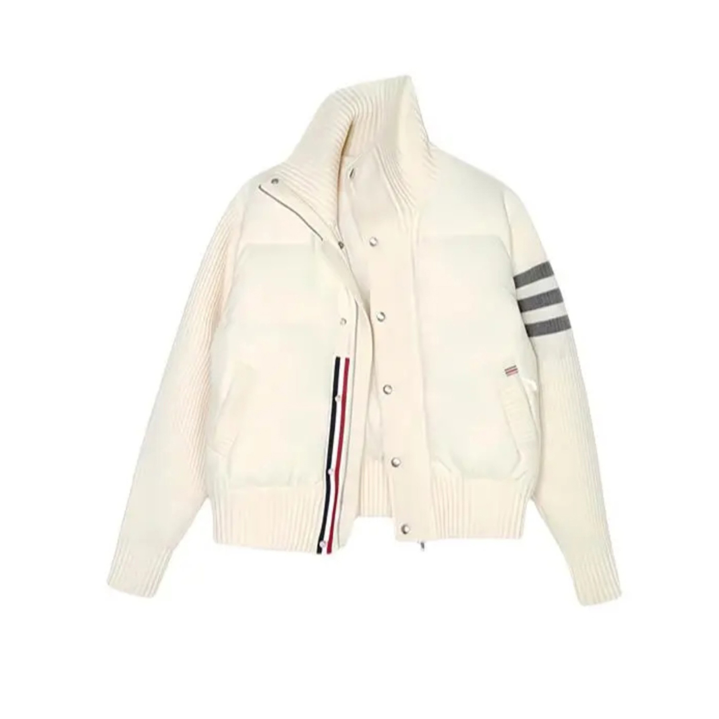 大码女装胖mm韩系针织拼接棉服外套女胖mm休闲百搭慵懒风立领上衣 - 图3