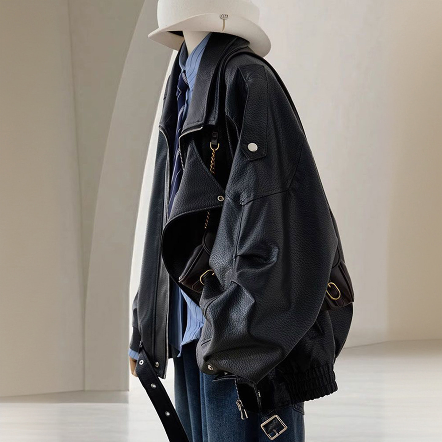 大码女装胖mm黑色简约高级感皮衣外套女美式辣妹风气质百搭上衣女,淘宝优惠券,粉丝福利购,淘宝优惠卷