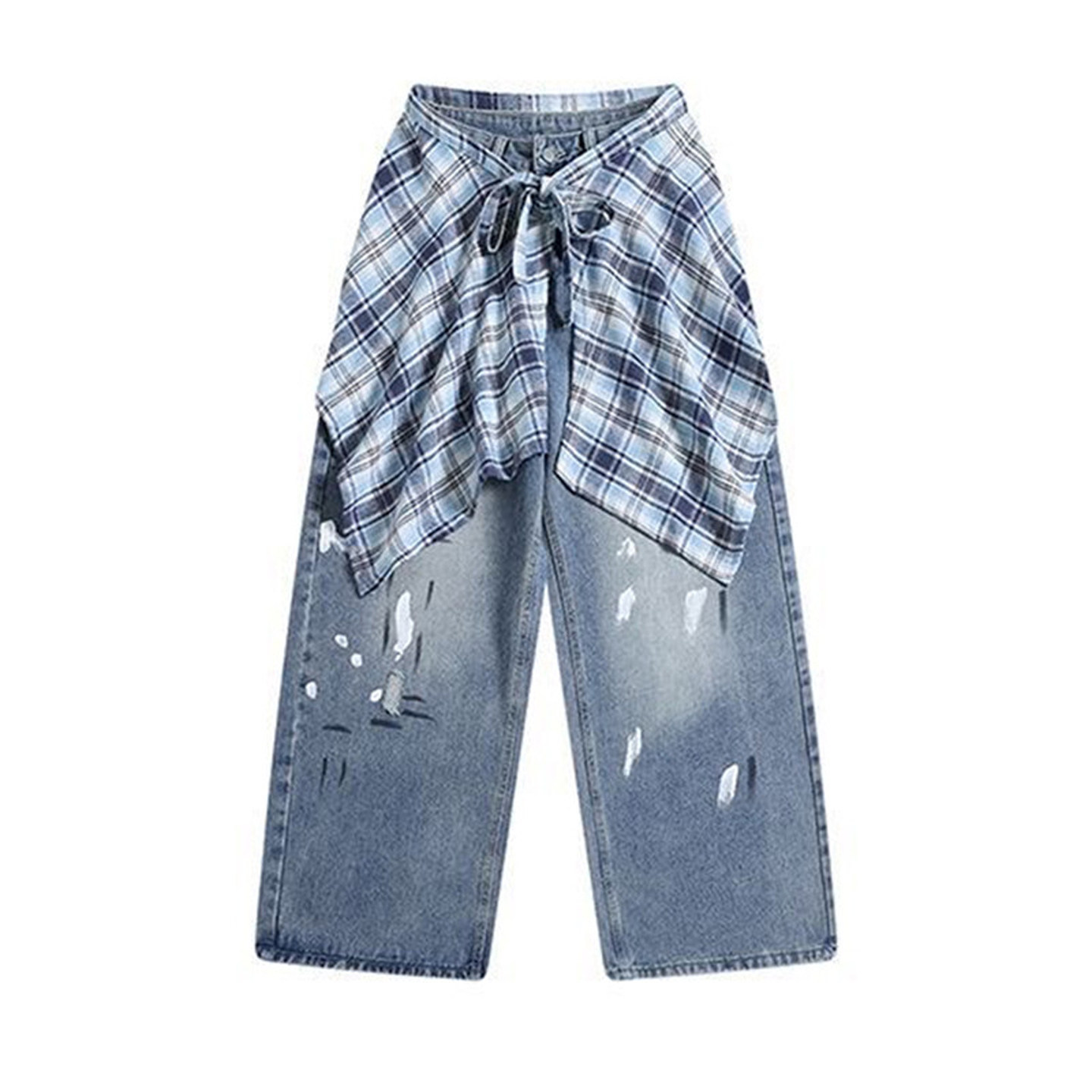 300斤大码女装美式高级感蓝色牛仔裤女胖mm复古甜酷风阔腿长裤子,淘宝优惠券,粉丝福利购,淘宝优惠卷