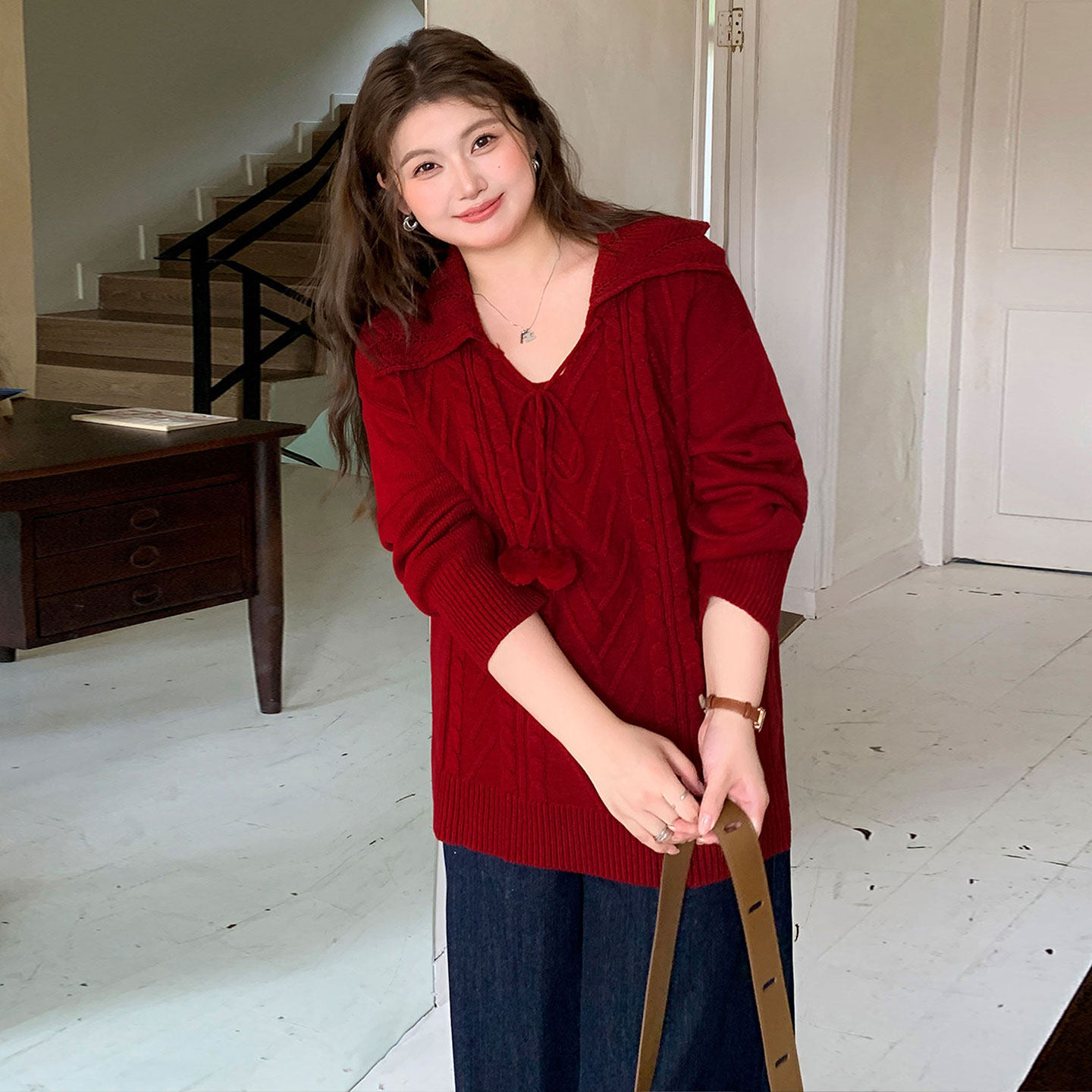 300斤大码女装韩系慵懒风红色毛衣女胖mm高级感宽松显瘦针织上衣,淘宝优惠券,粉丝福利购,淘宝优惠卷