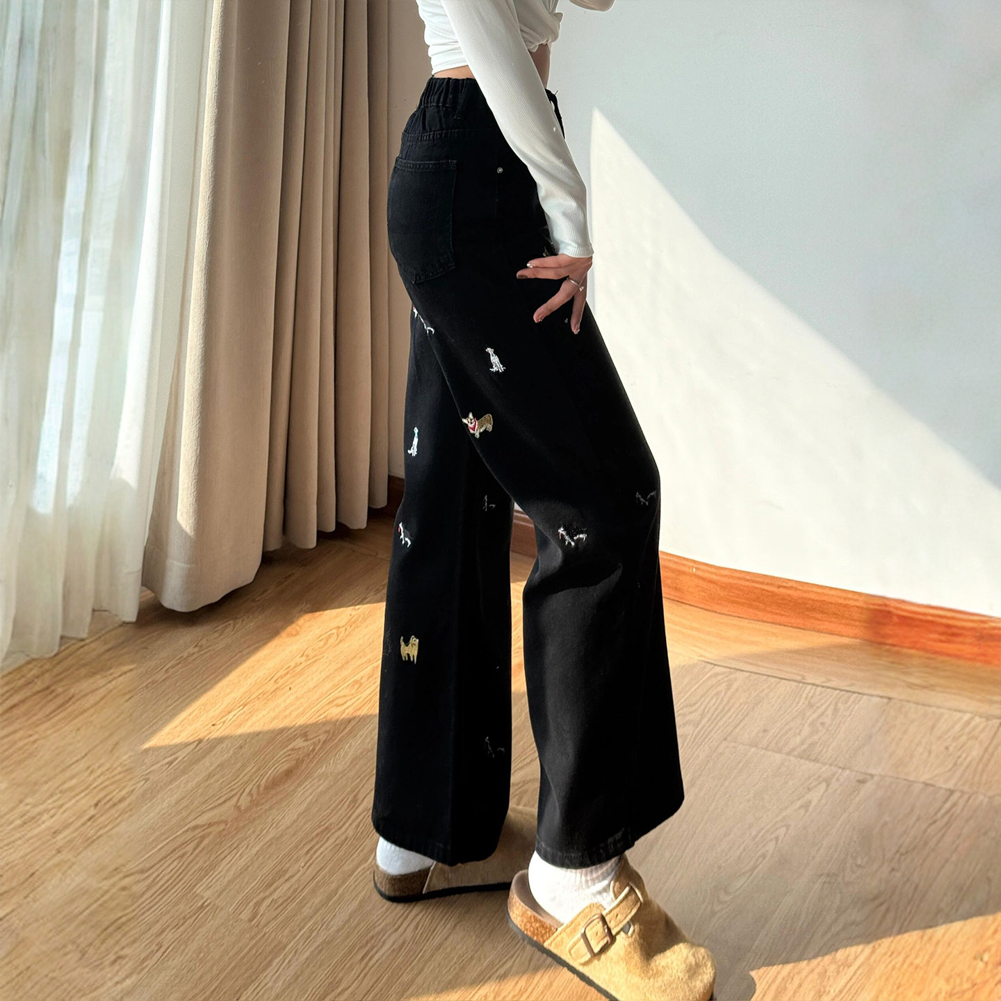 300斤大码女装美式甜酷风牛仔裤女胖mm黑色高级感显瘦阔腿长裤子,淘宝优惠券,粉丝福利购,淘宝优惠卷