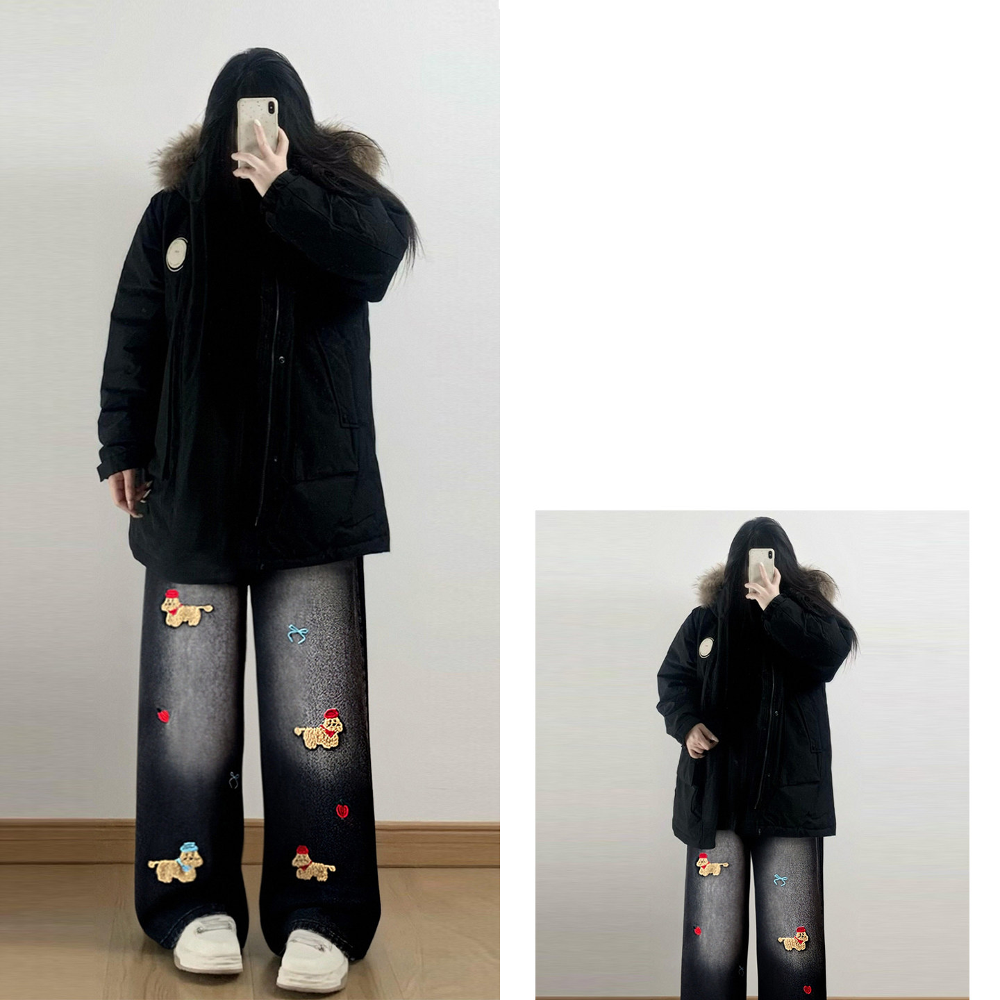 300斤特大码美式高街加绒牛仔裤女胖mm黑色高腰宽松直筒阔腿裤子,淘宝优惠券,粉丝福利购,淘宝优惠卷