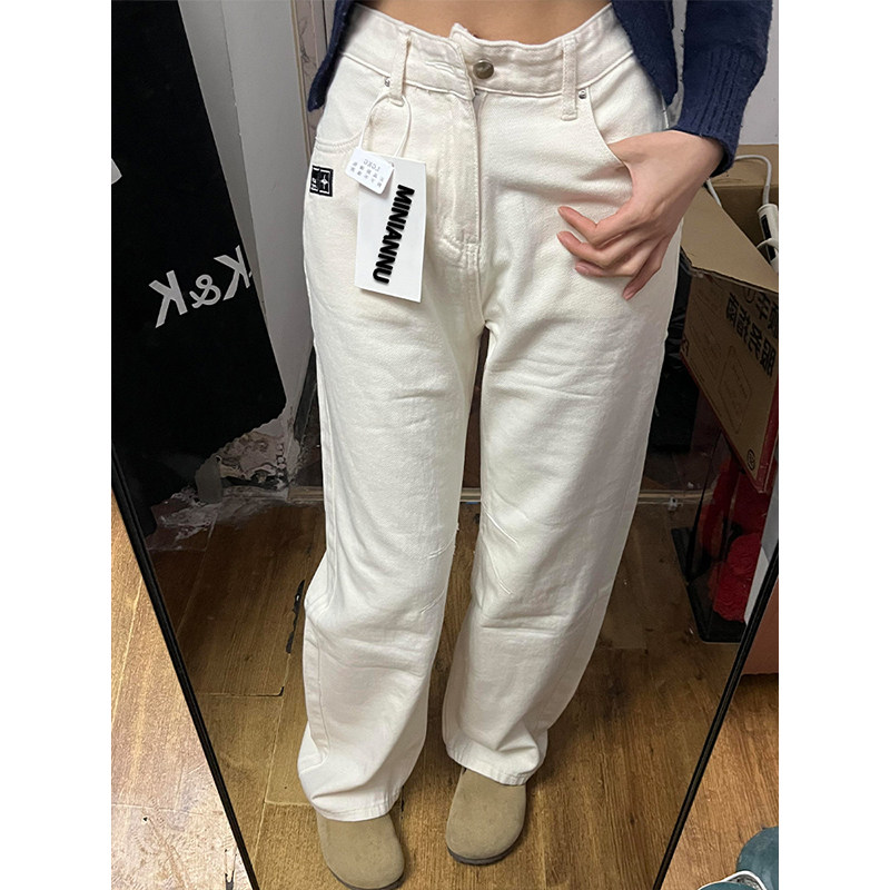 300斤大码胖mm美式牛仔裤女高级感米白色裤子学生显瘦宽松阔腿裤,淘宝优惠券,粉丝福利购,淘宝优惠卷