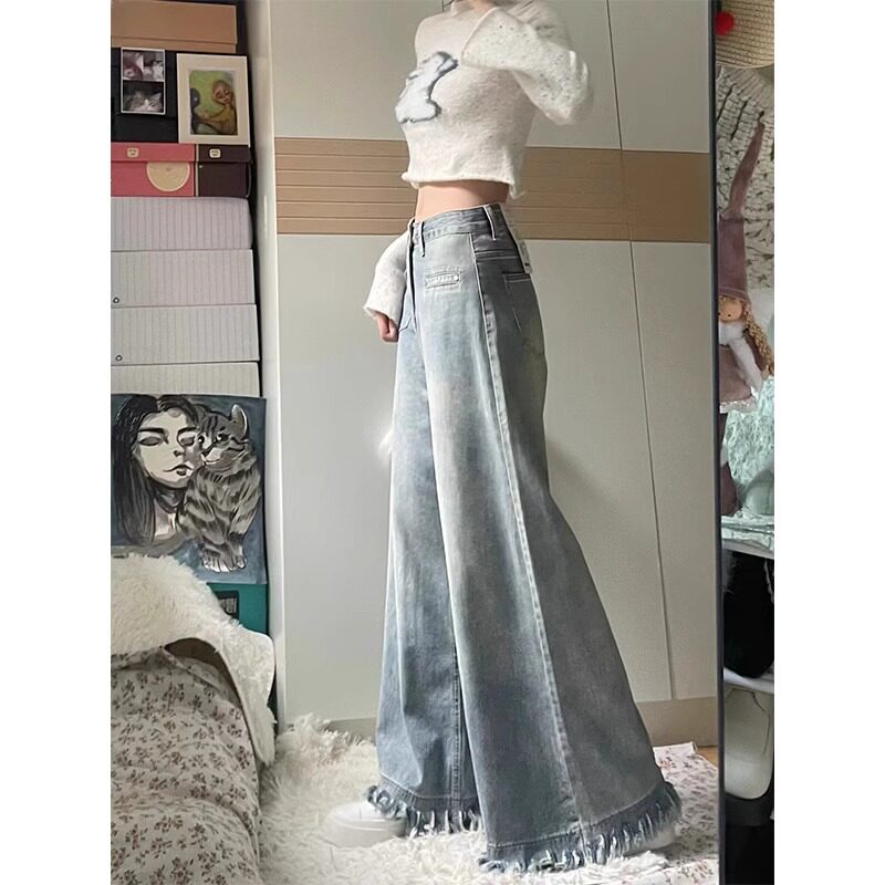 胖mm流苏阔腿牛仔裤女300斤大码女装高腰宽松显瘦高级感拖地裤子,淘宝优惠券,粉丝福利购,淘宝优惠卷