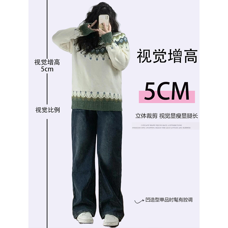 胖mm大码女装复古水洗加绒牛仔裤女秋冬保暖裤子宽松显瘦直筒女裤 - 图3