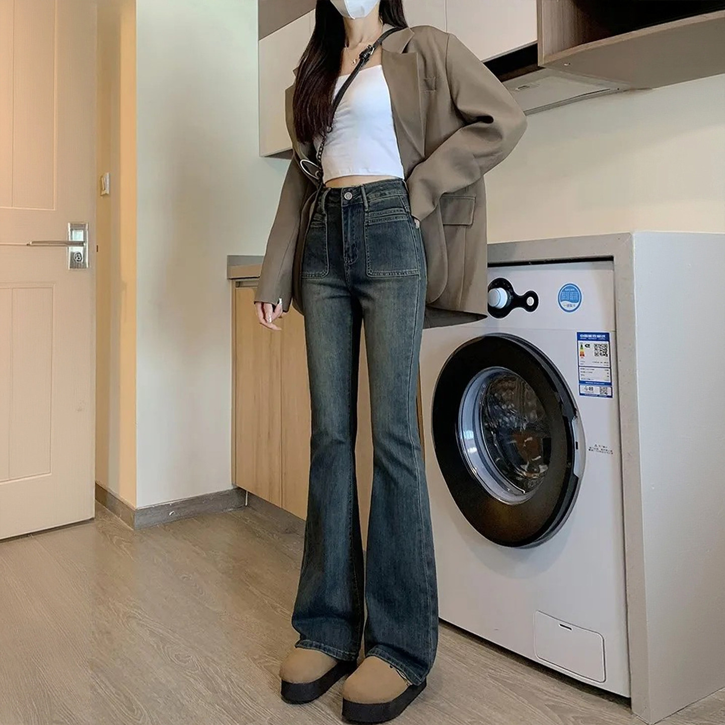 特大码女装胖mm复古蓝高腰微喇牛仔裤女梨型身材显瘦弹力喇叭裤子,淘宝优惠券,粉丝福利购,淘宝优惠卷