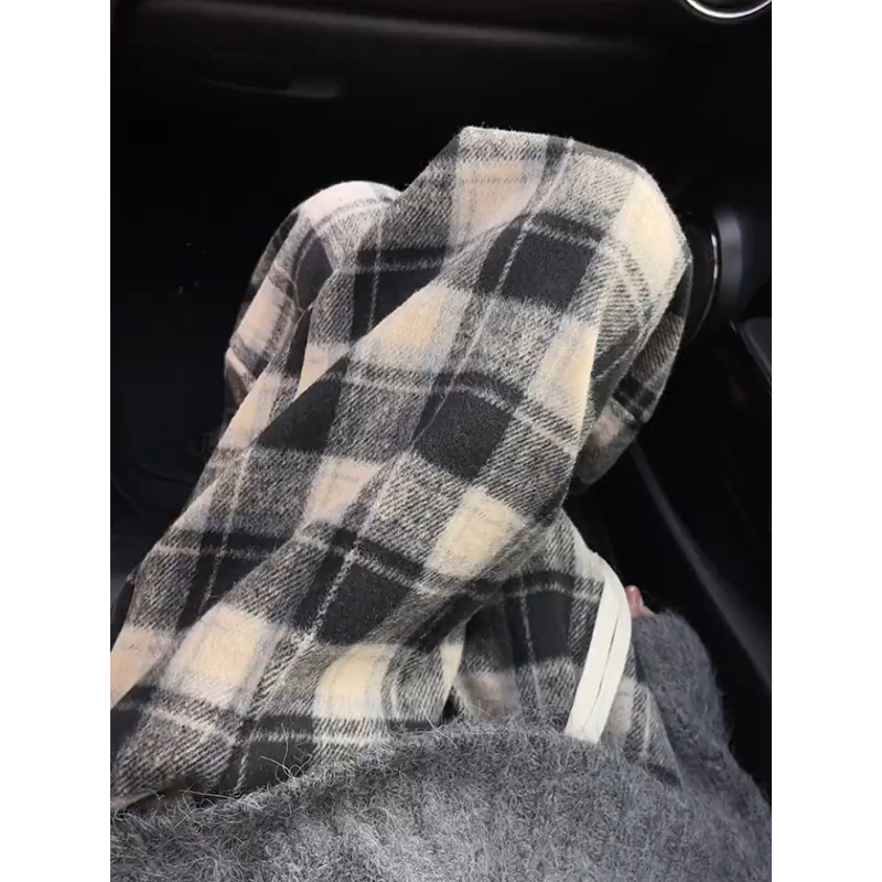 300斤特大码胖mm黑白格子毛呢休闲裤女冬季卫裤加绒加厚直筒裤子 - 图3