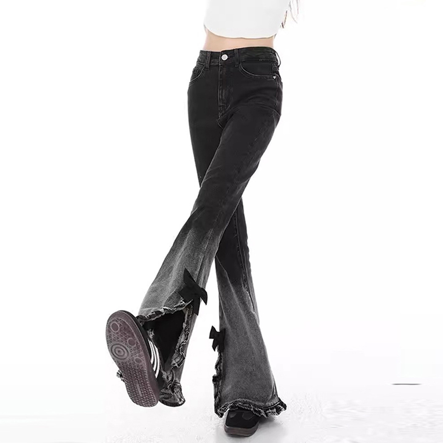 特大码女装美式复古微喇牛仔裤女胖mm弹力显瘦蝴蝶结花边马蹄裤子,淘宝优惠券,粉丝福利购,淘宝优惠卷