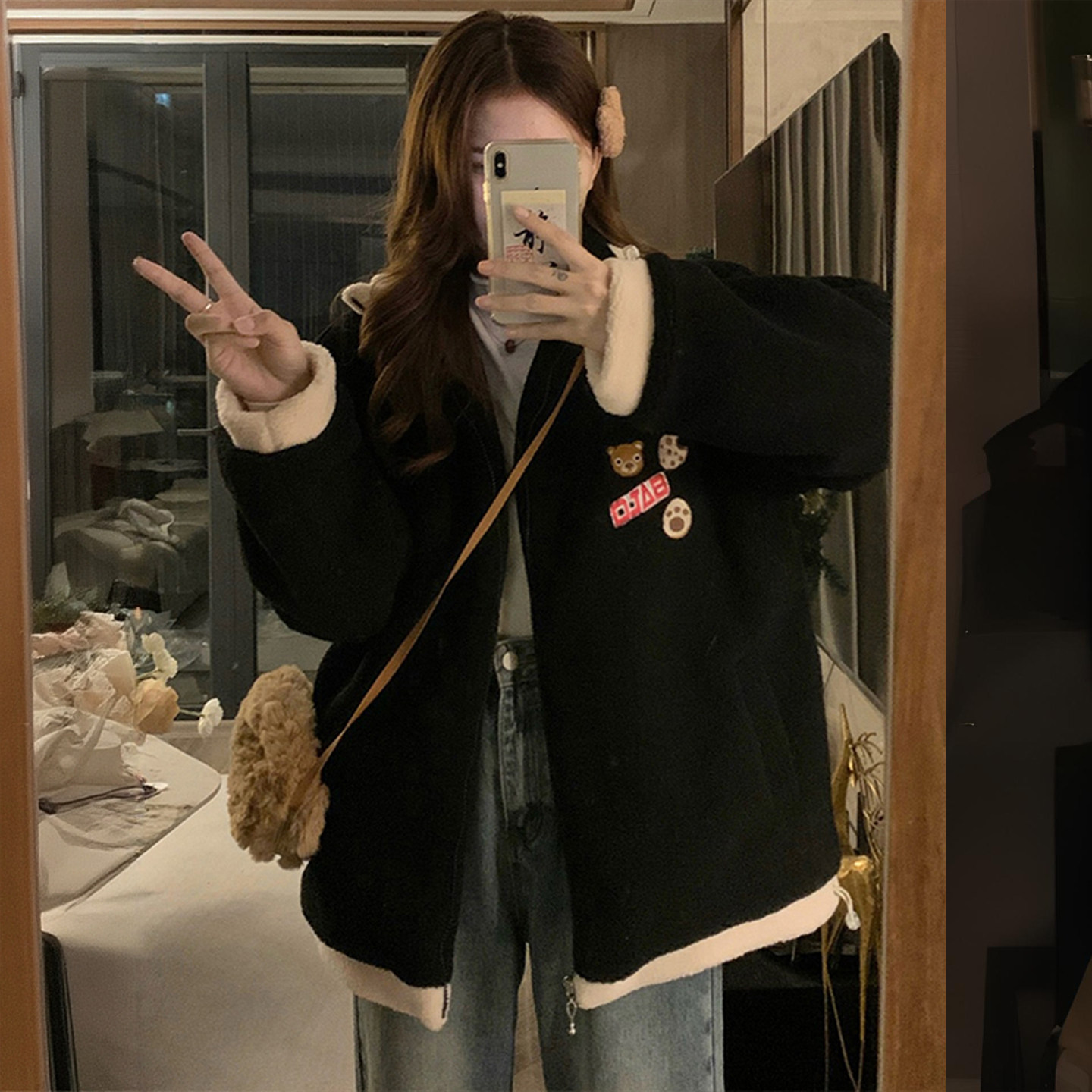 大码女装胖mm黑色羊羔毛外套女冬季学生加厚保暖显瘦拼色棉服上衣,淘宝优惠券,粉丝福利购,淘宝优惠卷