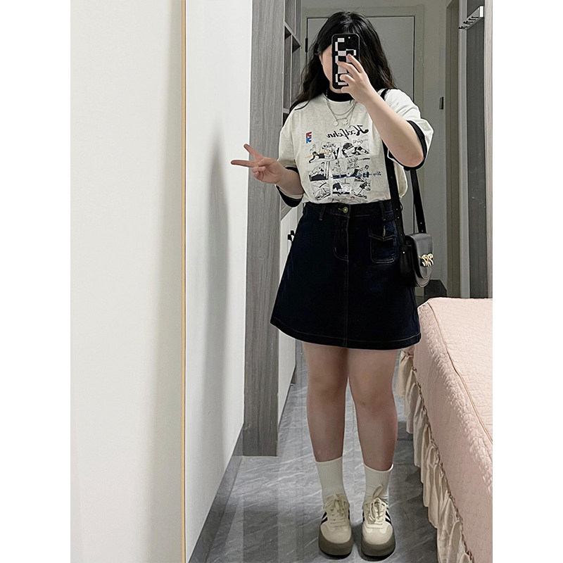 300斤大码女装复古牛仔短裙女夏季胖mm甜美裙子显瘦百搭a字包臀裙,淘宝优惠券,粉丝福利购,淘宝优惠卷
