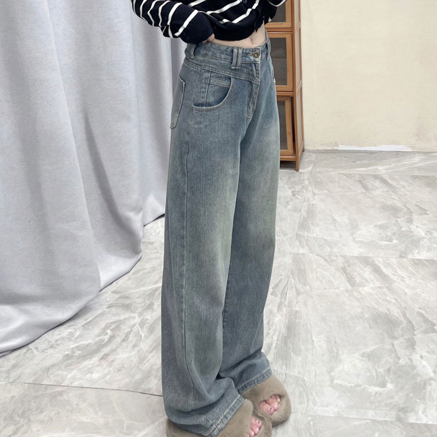 特大码女装胖mm蓝色水洗加绒牛仔裤女小个子显瘦宽松加厚直筒裤子,淘宝优惠券,粉丝福利购,淘宝优惠卷