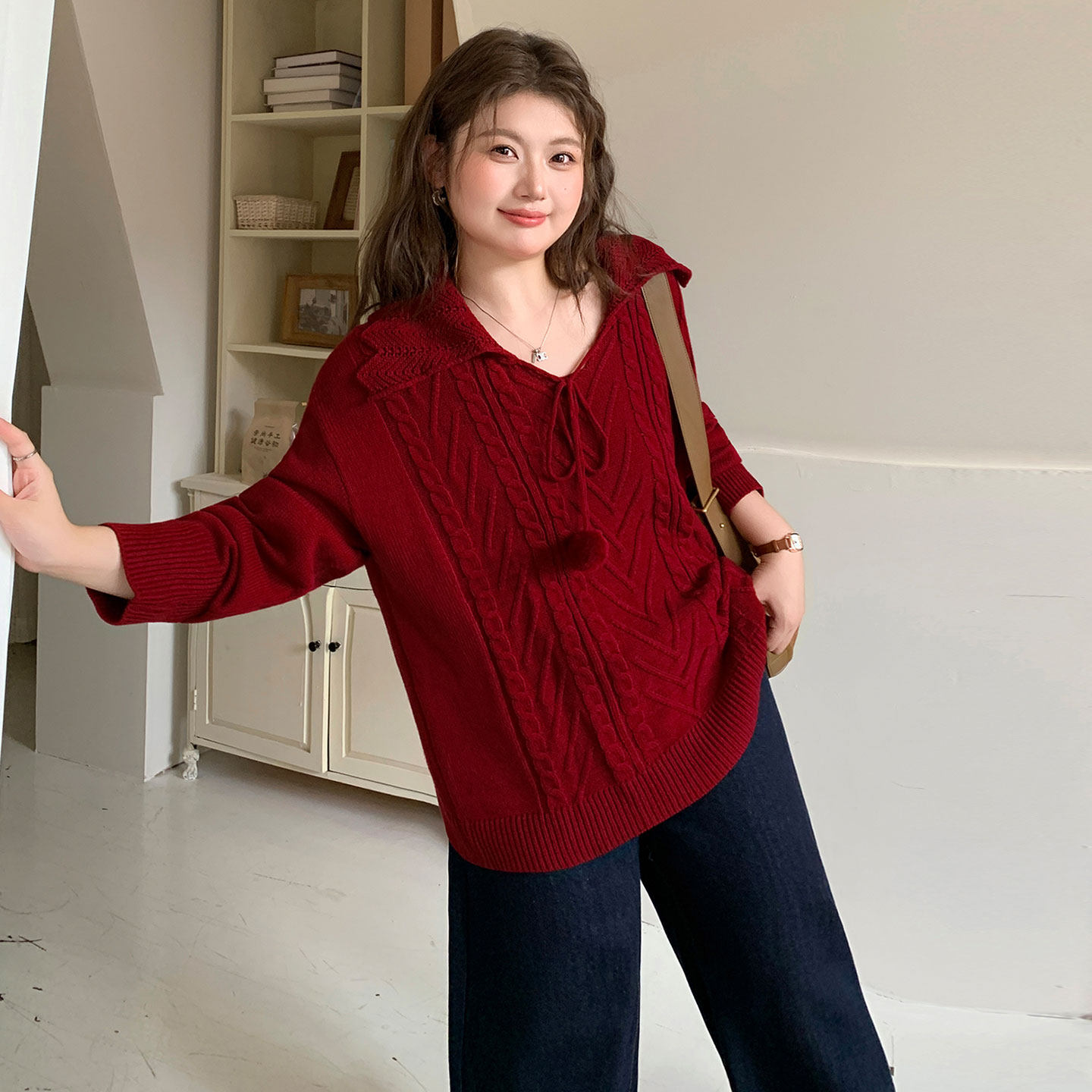 300斤大码女装韩系慵懒风红色毛衣女胖mm高级感宽松显瘦针织上衣,淘宝优惠券,粉丝福利购,淘宝优惠卷