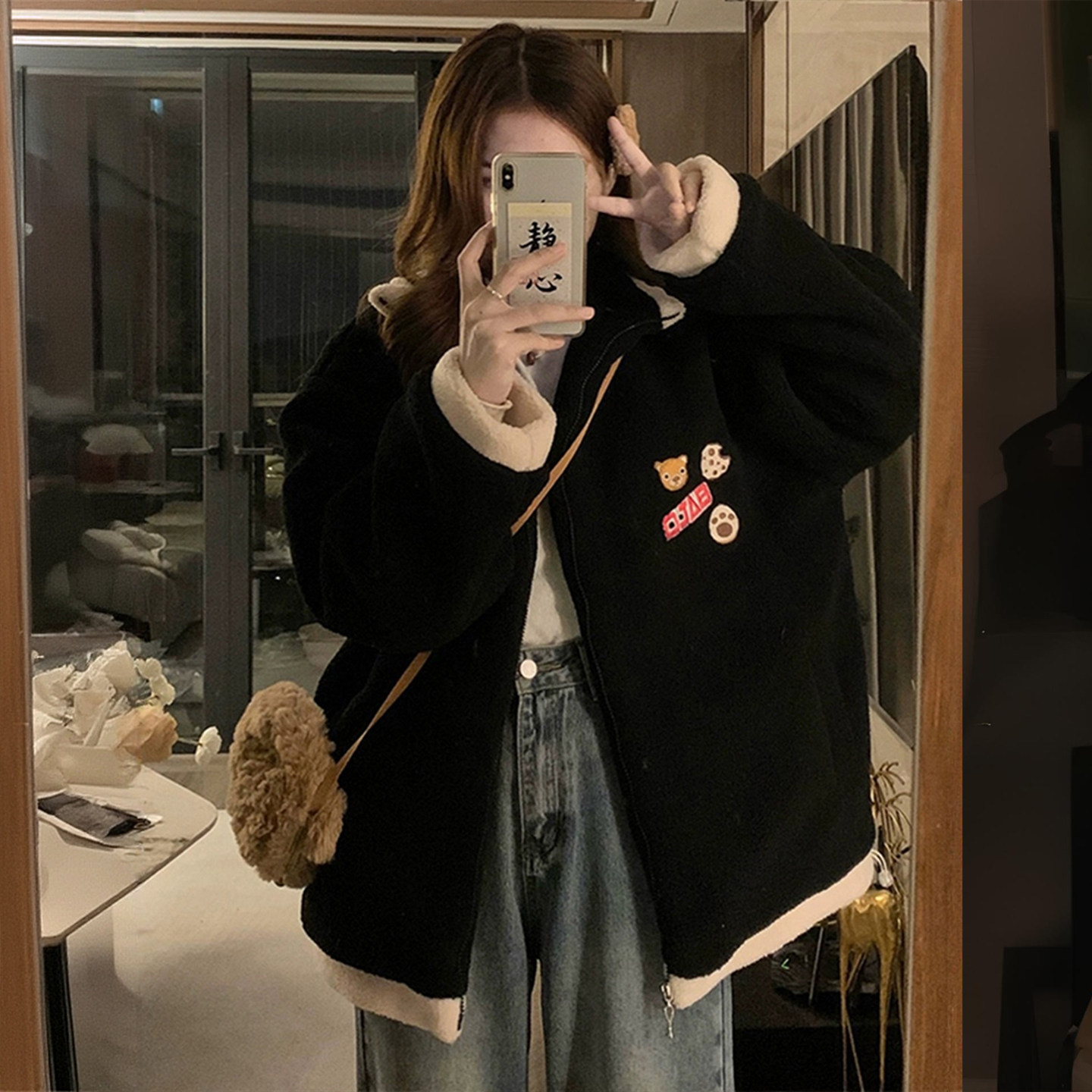 大码女装胖mm黑色羊羔毛外套女冬季学生加厚保暖显瘦拼色棉服上衣,淘宝优惠券,粉丝福利购,淘宝优惠卷