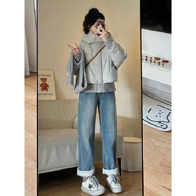 300斤大码女装韩系加绒牛仔裤女冬季胖mm保暖加厚裤子窄版直筒裤,淘宝优惠券,粉丝福利购,淘宝优惠卷