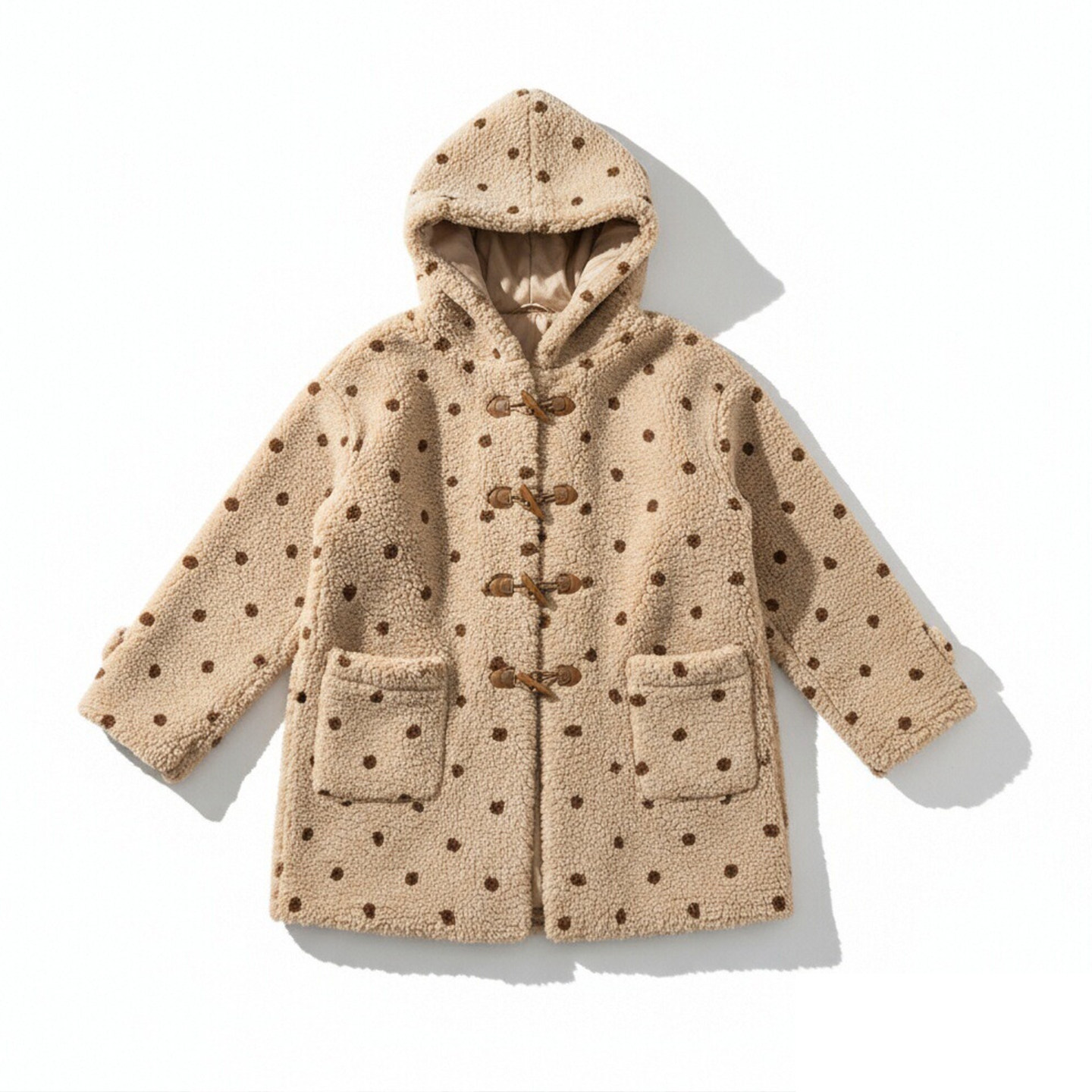 胖mm大码女装奶茶色波点羊羔毛外套女冬季加厚保暖慵懒风连帽棉服,淘宝优惠券,粉丝福利购,淘宝优惠卷