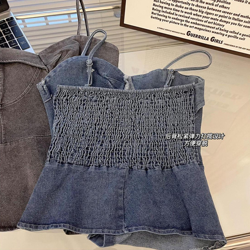 大码女装复古牛仔吊带背心女微胖mm夏季2025新款辣妹内搭短款上衣,淘宝优惠券,粉丝福利购,淘宝优惠卷