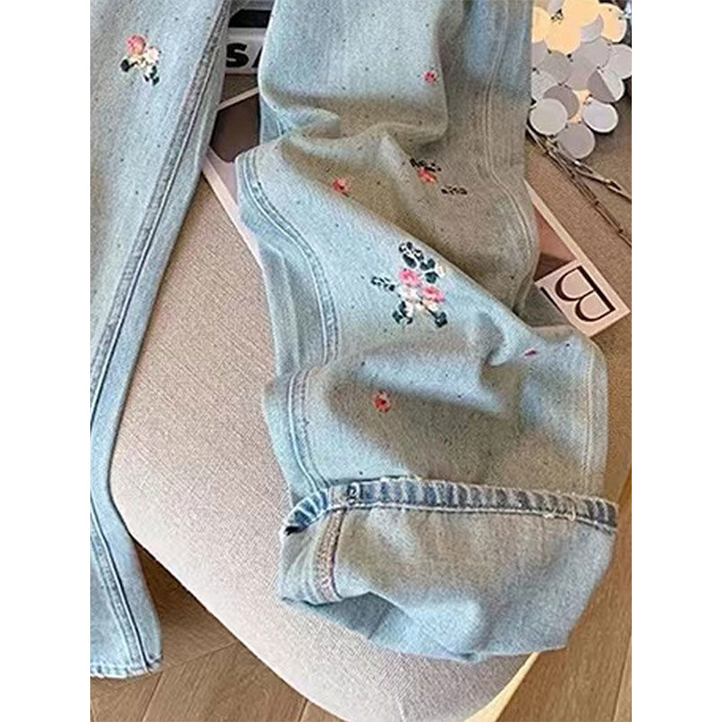 特大码花朵刺绣阔腿牛仔裤女胖mm夏季新款镶钻裤子宽松显瘦直筒裤,淘宝优惠券,粉丝福利购,淘宝优惠卷