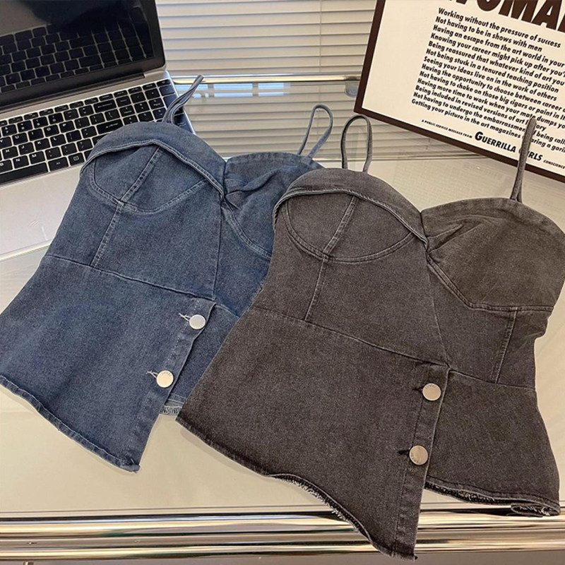 大码女装复古牛仔吊带背心女微胖mm夏季2025新款辣妹内搭短款上衣,淘宝优惠券,粉丝福利购,淘宝优惠卷