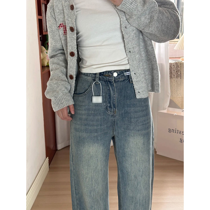 特大码女装蓝色高腰显瘦牛仔裤女2025新款裤子宽松遮肉窄版直筒裤 - 图2