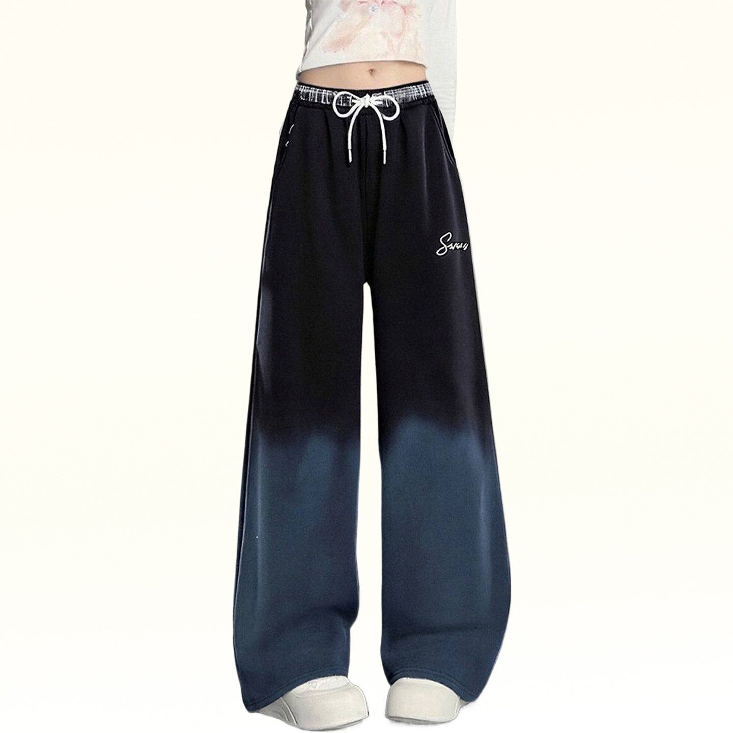 大码女装渐变设计感黑色运动卫裤女秋冬胖mm韩系穿搭显瘦阔腿裤子,淘宝优惠券,粉丝福利购,淘宝优惠卷