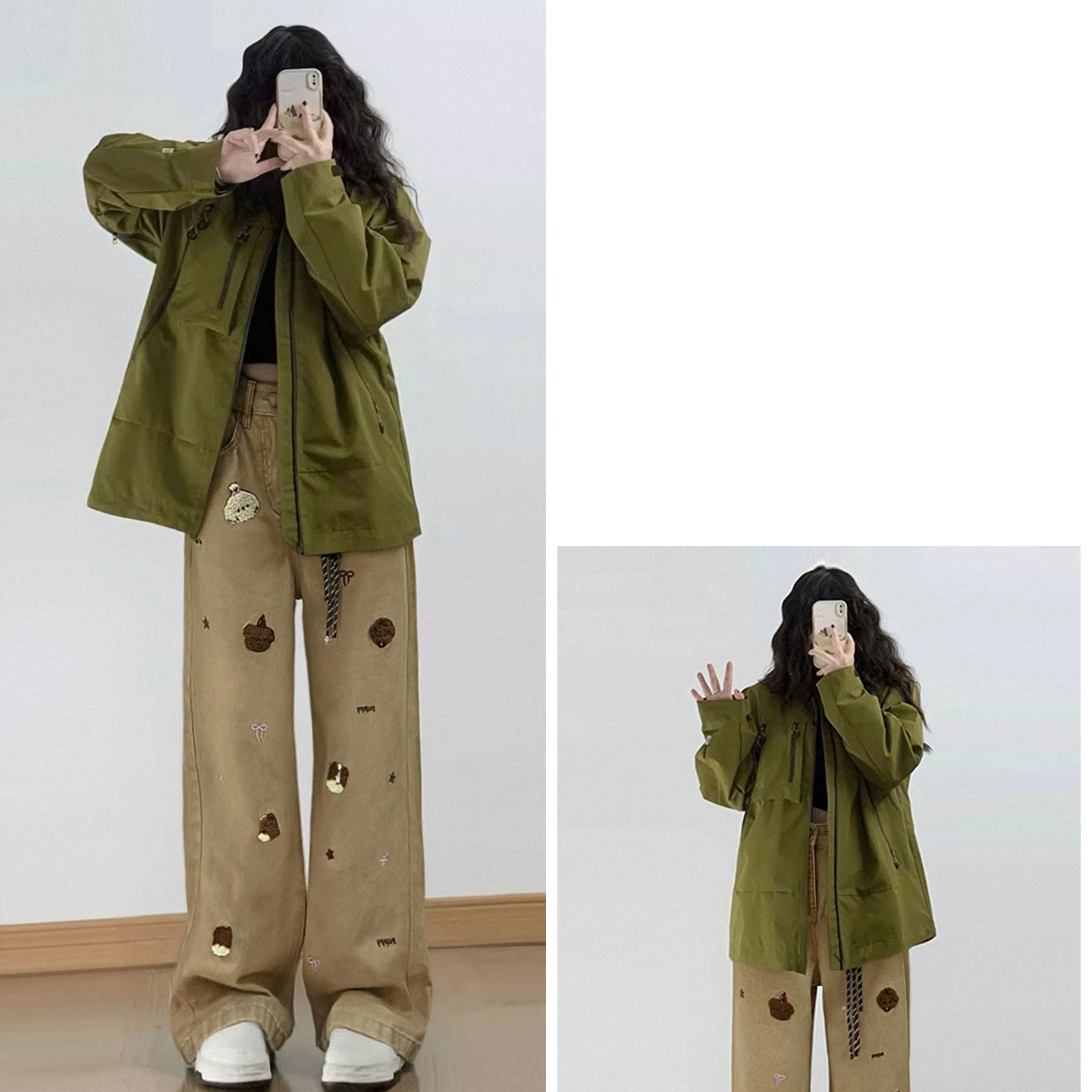 300斤特大码胖mm美式高街牛仔裤女秋冬卡其色裤子宽松显瘦阔腿裤,淘宝优惠券,粉丝福利购,淘宝优惠卷