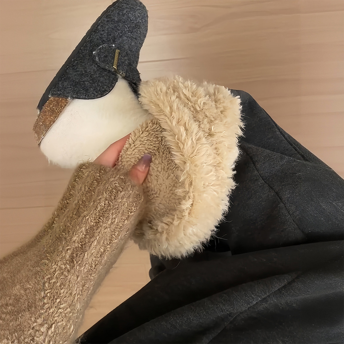 特大码胖mm加厚保暖羊羔绒阔腿裤女2025新款小个子显瘦遮肉休闲裤,淘宝优惠券,粉丝福利购,淘宝优惠卷